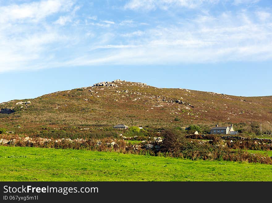 Cornwall countryside Zennor near St Ives England UK with blue sky and clouds