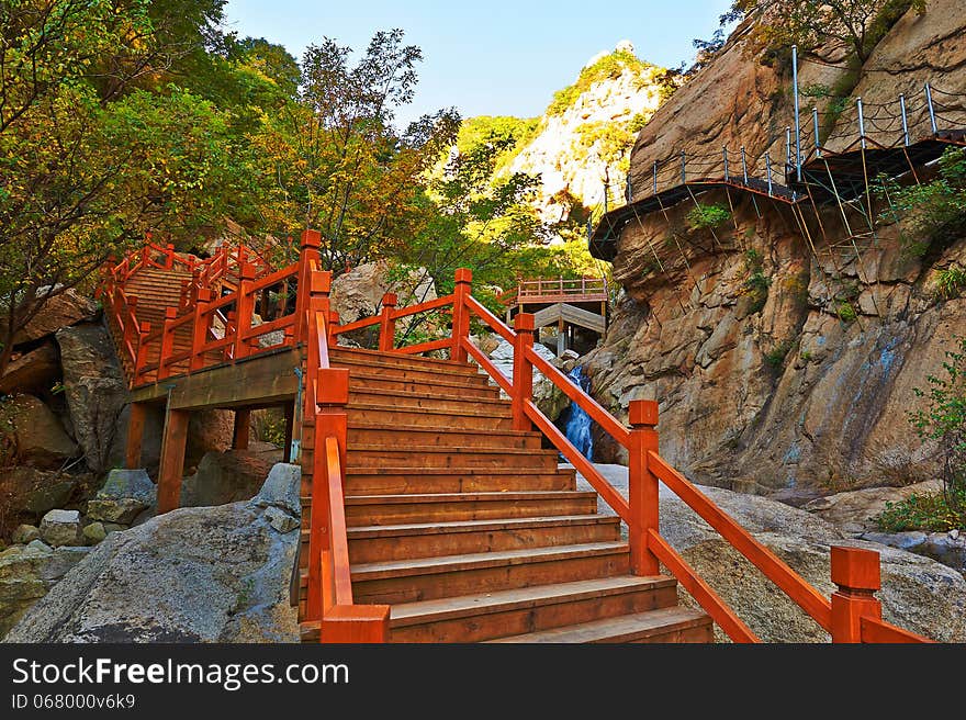 The Wooden Trestle Of The Gallery Valley Of Zu Mountain