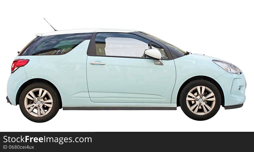 Small stylish city car side view isolated on white background. Small stylish city car side view isolated on white background.