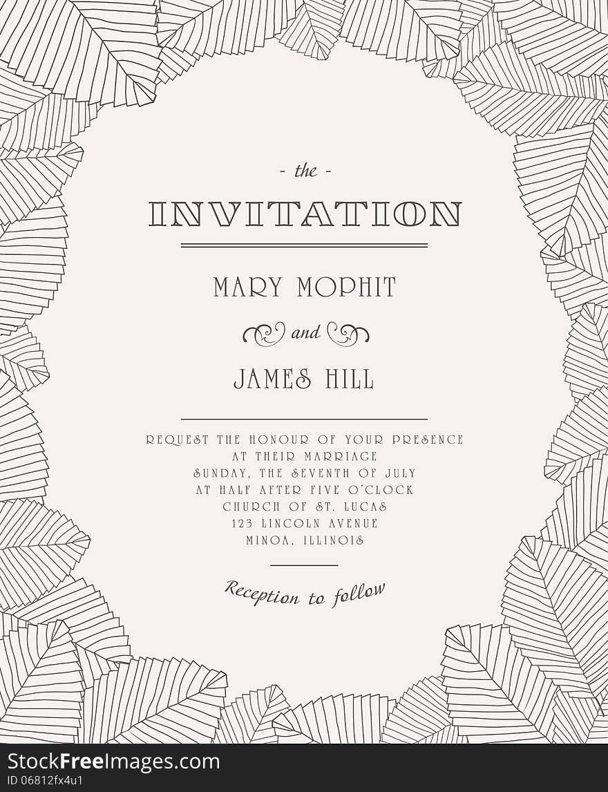 Vintage invitation with ornaments of leaves. Vintage invitation with ornaments of leaves