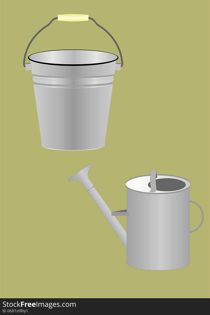 Bucket and watering can.