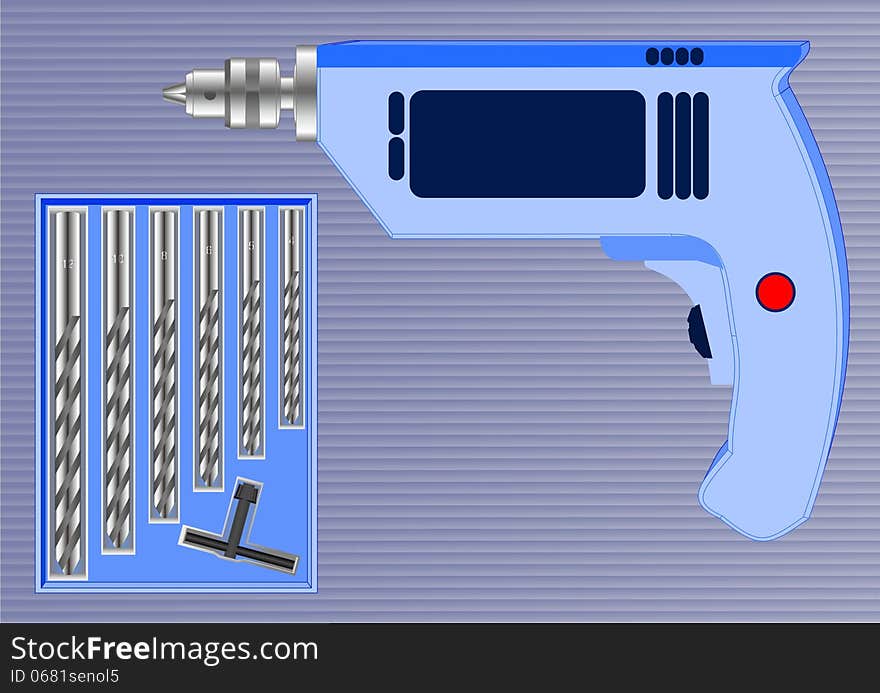 Tools for drilling holes on purple, wavy background. Tools for drilling holes on purple, wavy background.