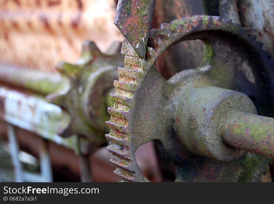 Closeup of old transmission machine witg rusty gears. Closeup of old transmission machine witg rusty gears