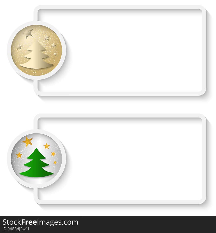 Two white abstract text frame with a Christmas tree