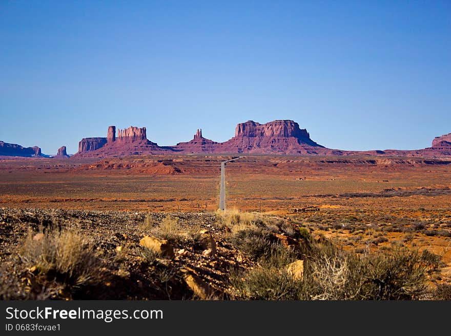 A view of the Monument Valley, coming from Mexican Hat, Utah. A view of the Monument Valley, coming from Mexican Hat, Utah