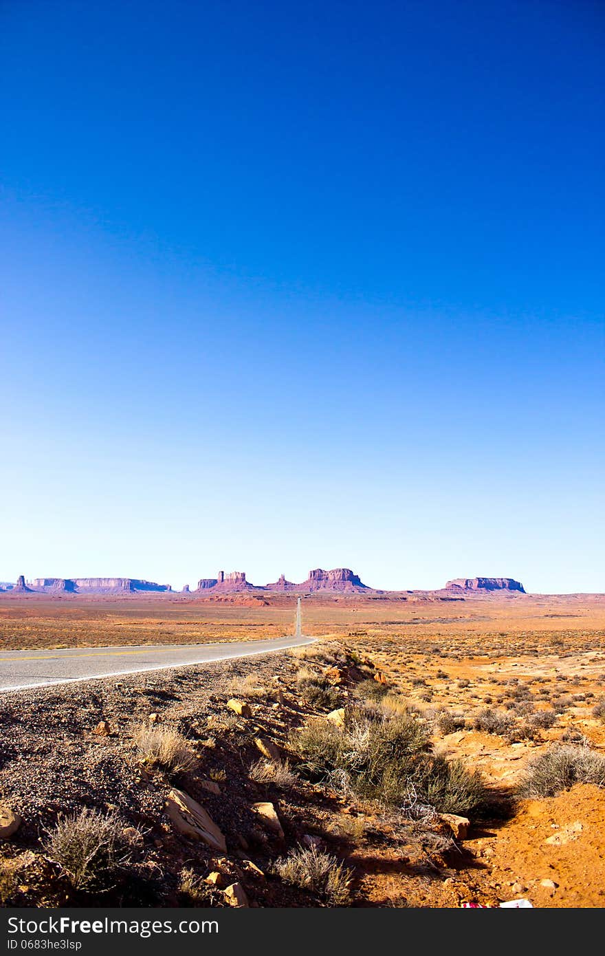 A view of the Monument Valley, coming from Mexican Hat, Utah. A view of the Monument Valley, coming from Mexican Hat, Utah