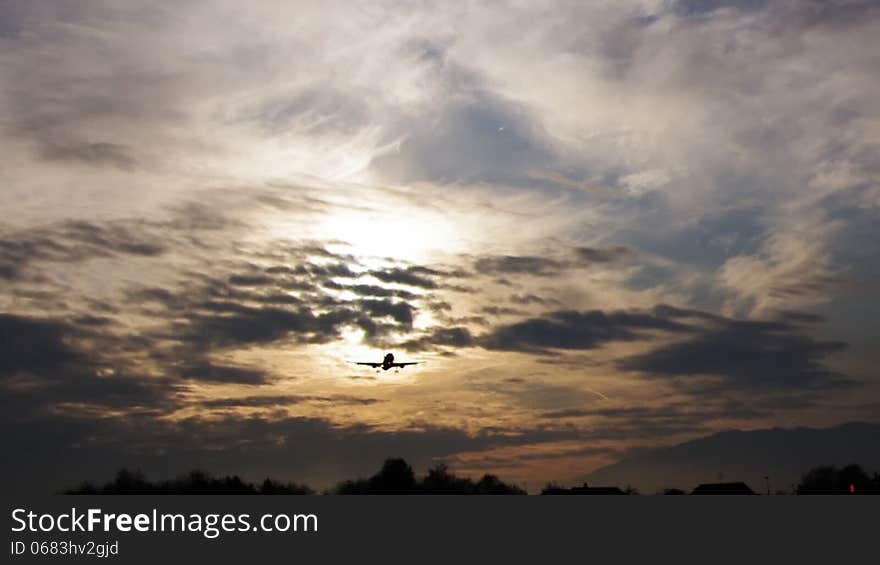 Jet airplane landing