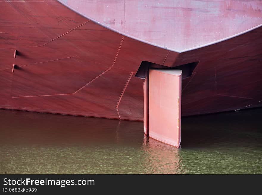 Rudder of a red ship