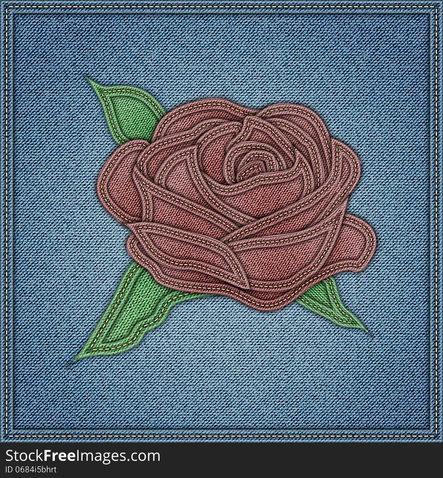 Rose on the blue jeans background. Vector eps 10