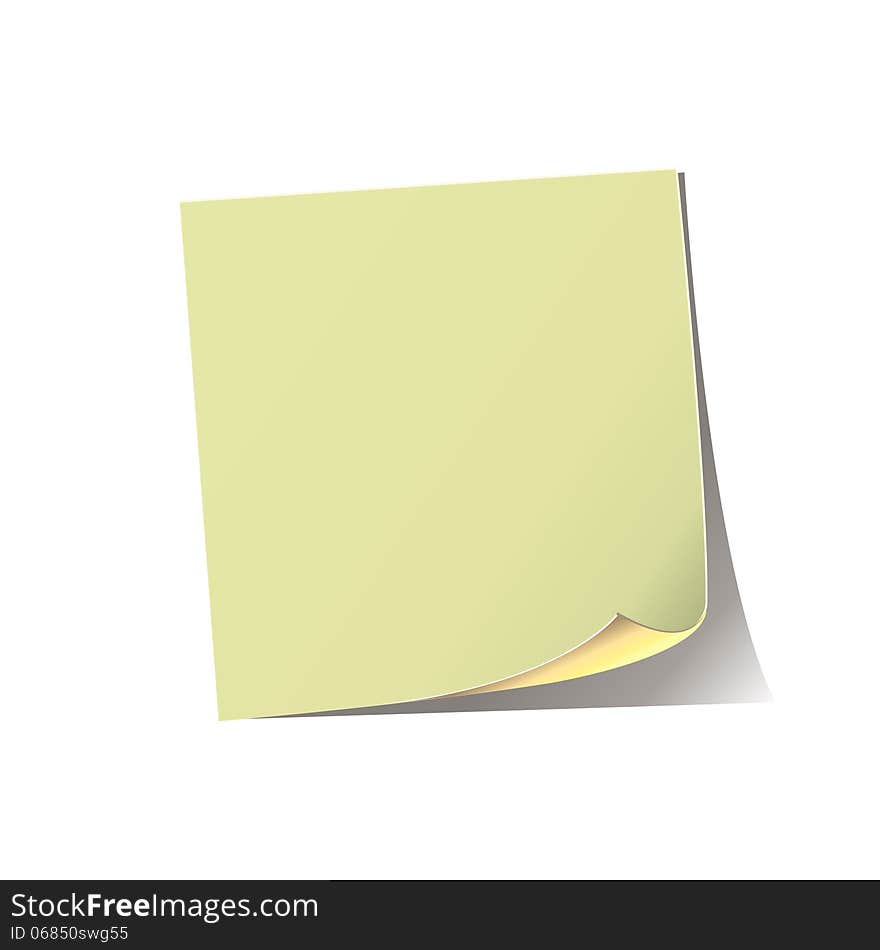 A sheet of yellow paper notebook with space for writingon a white background. A sheet of yellow paper notebook with space for writingon a white background