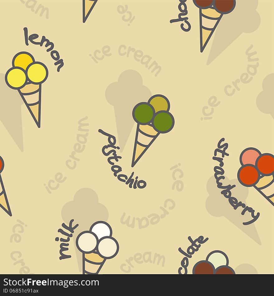 Ice cream seamless texture on the beige background