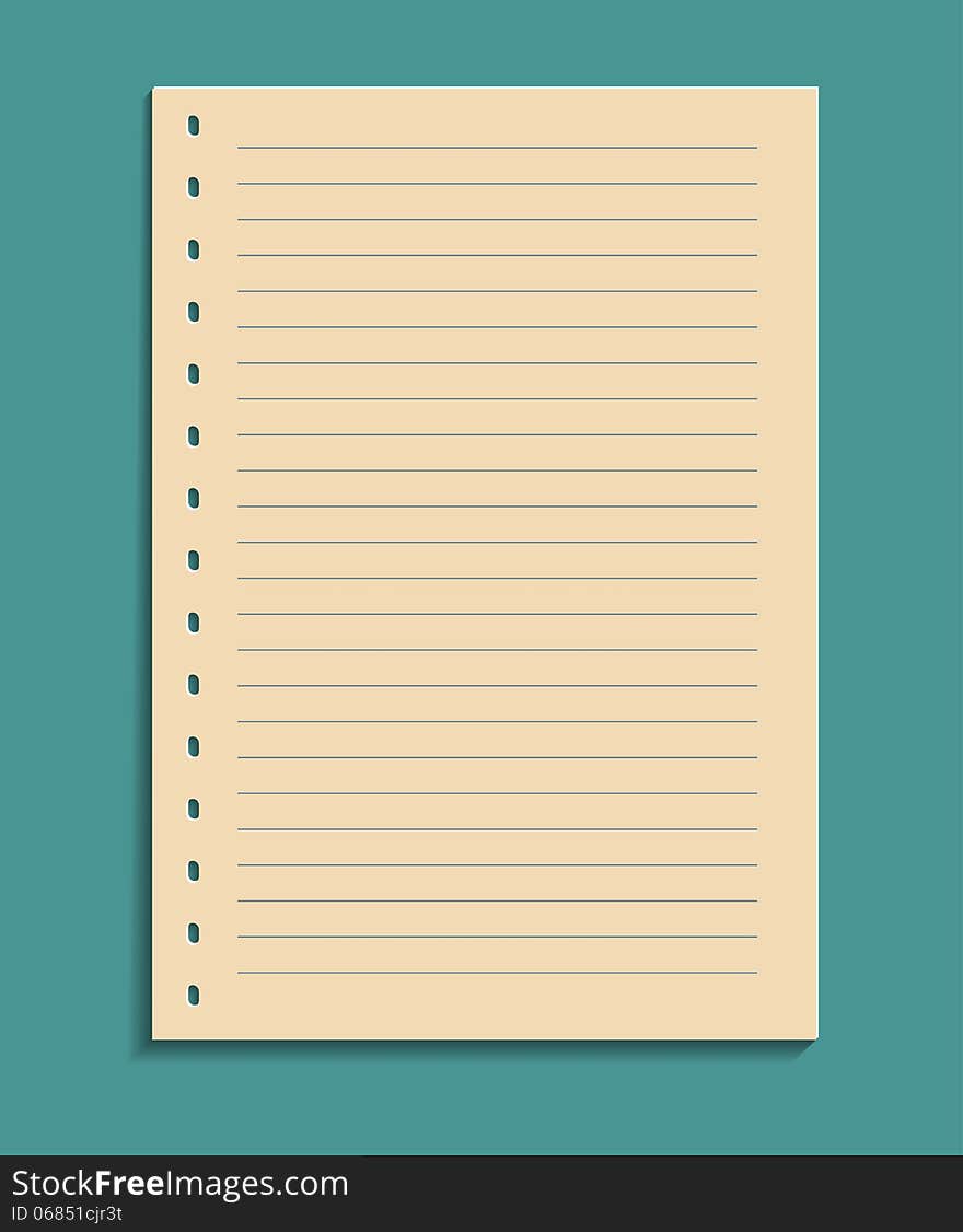 A sheet of white paper notebook with space for writing. A sheet of white paper notebook with space for writing