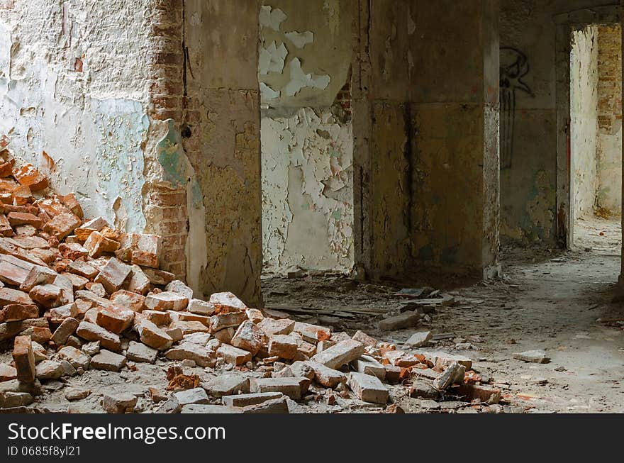 Ruins inside old abandoned hospital building. Ruins inside old abandoned hospital building