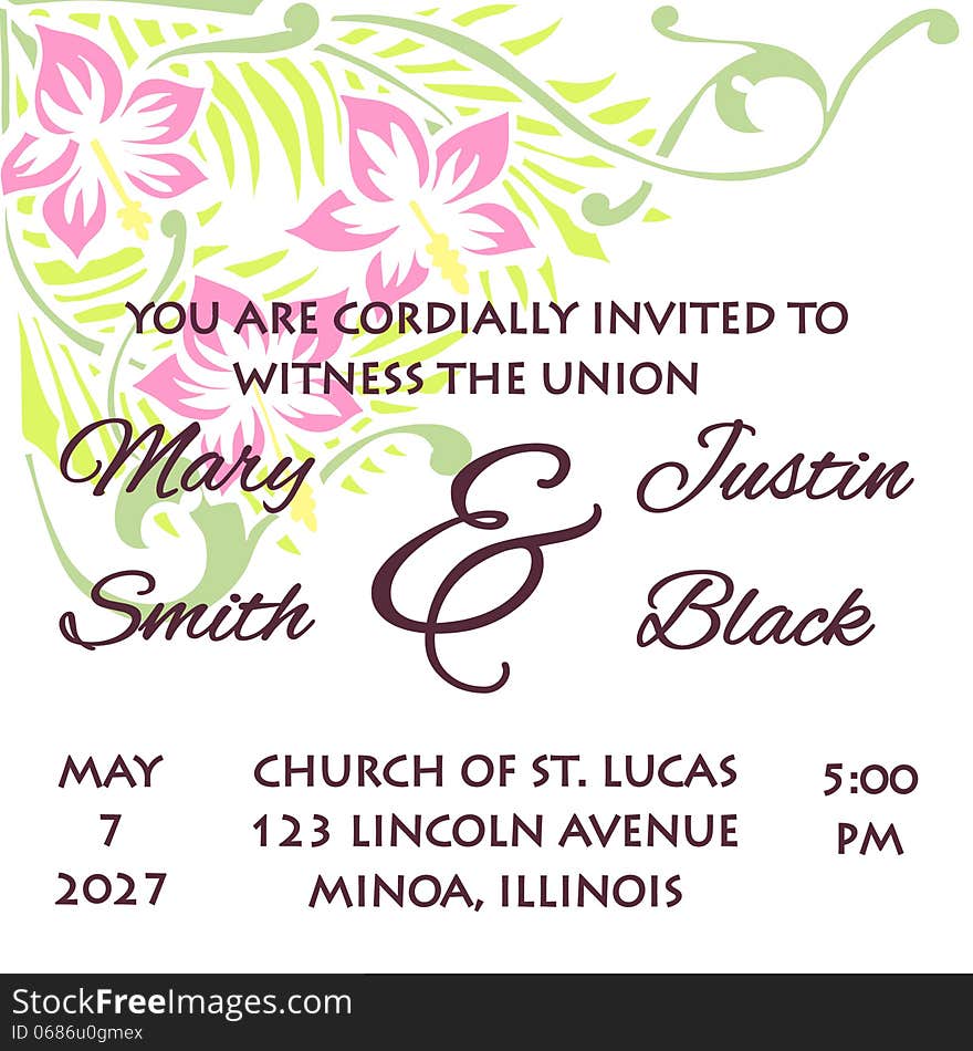 Wedding card or invitation with abstract floral background