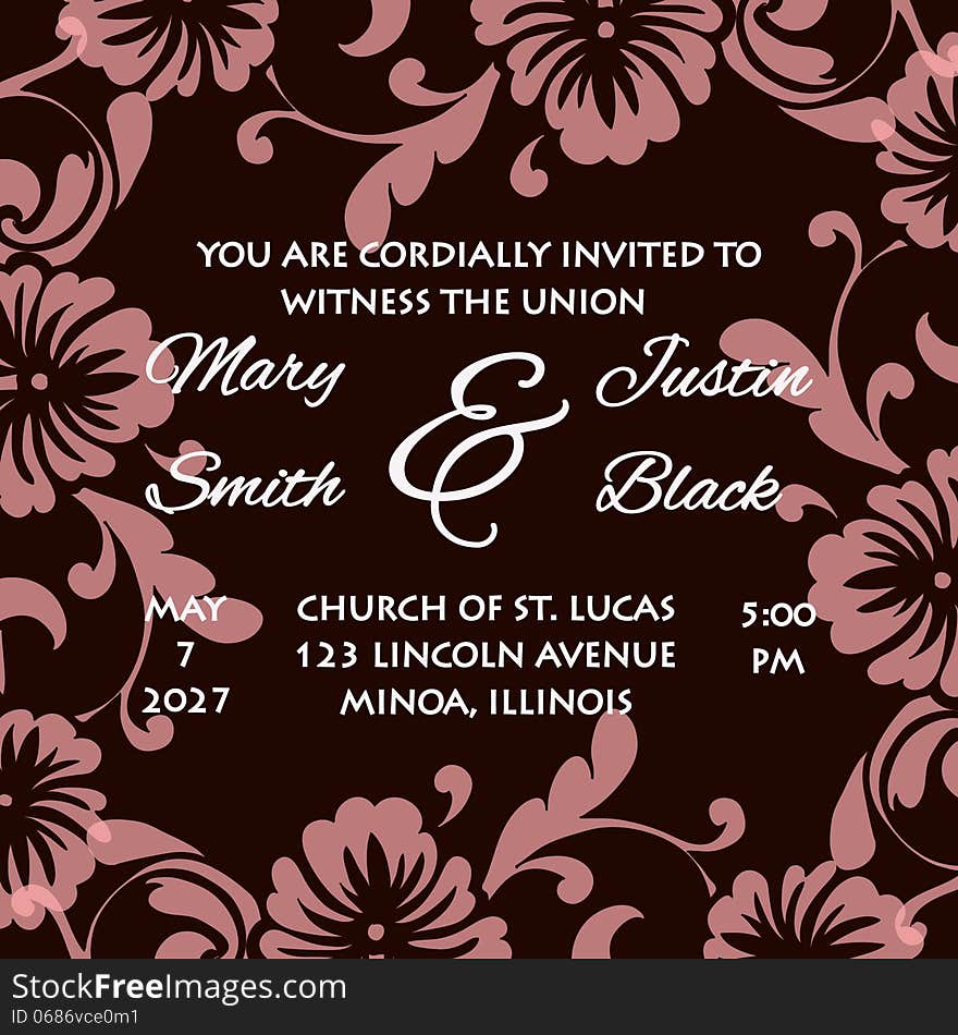 Wedding card or invitation with abstract floral background