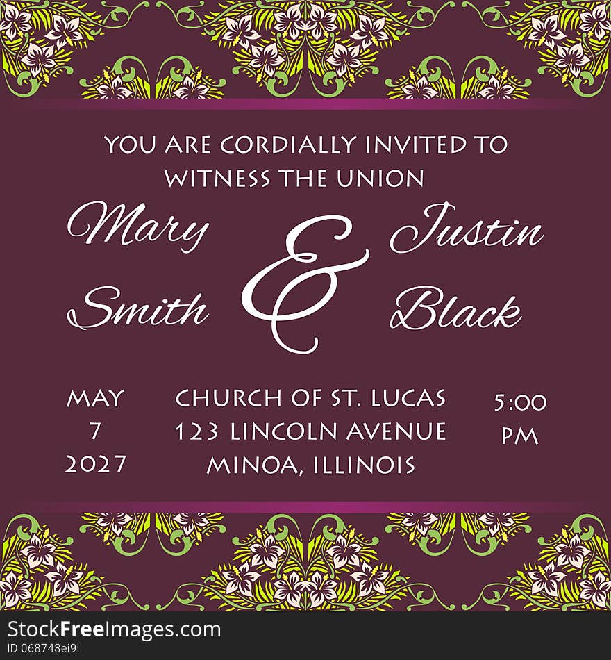 Wedding card or invitation with abstract floral background