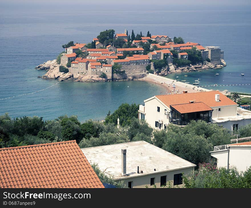 Famous Montenegro landmark st. Stefan island by summer day. Famous Montenegro landmark st. Stefan island by summer day