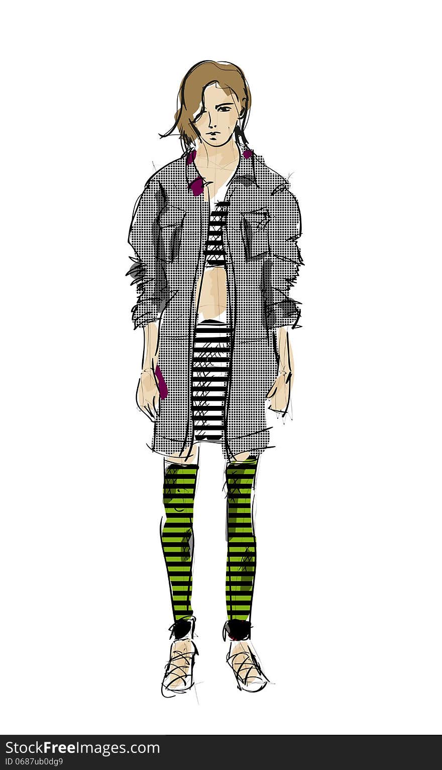 Sketch. fashion girl. Hand-drawn fashion model. Sketch. fashion girl. Hand-drawn fashion model