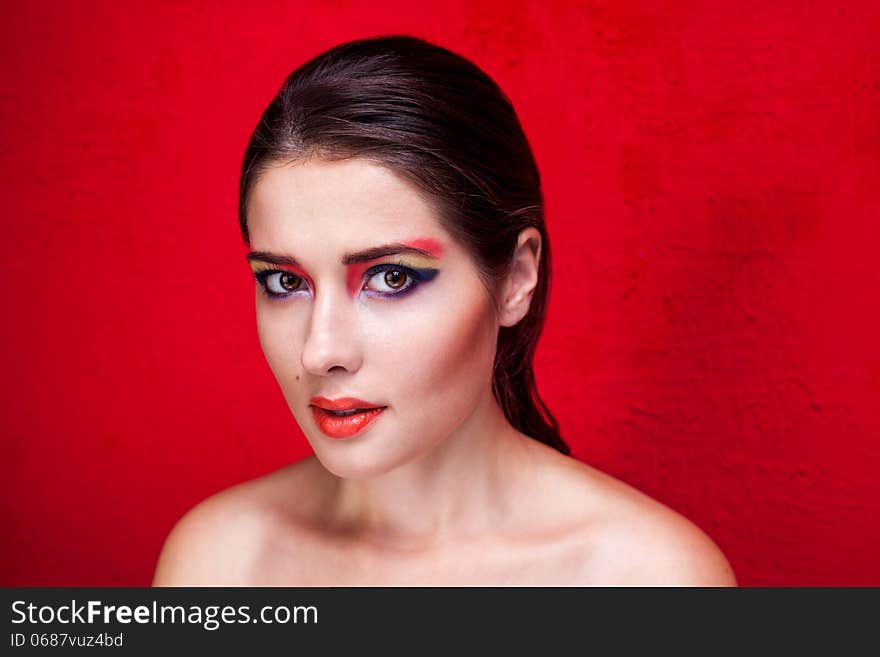 Beauty makeup portrait on background