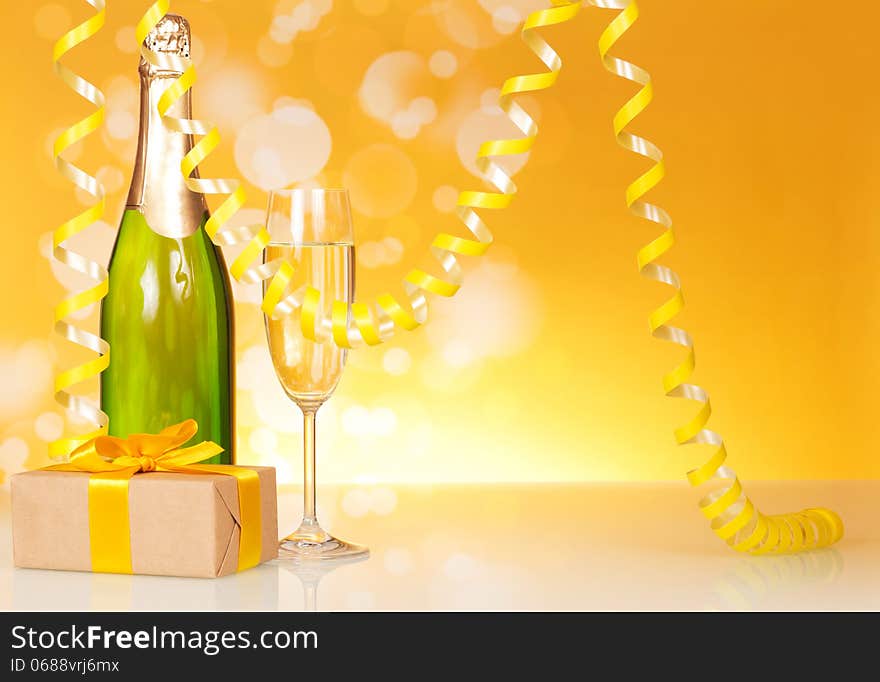 Champagne, Glass, Gift And Serpentine