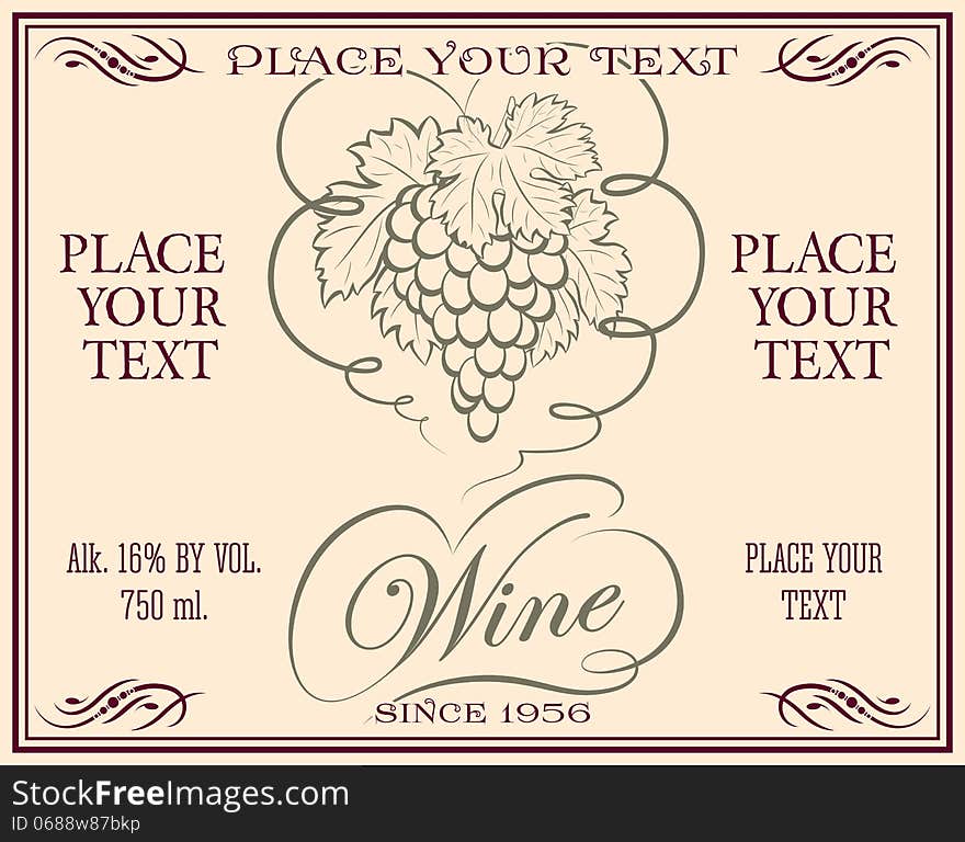 Wine retro label with bunch of grapes