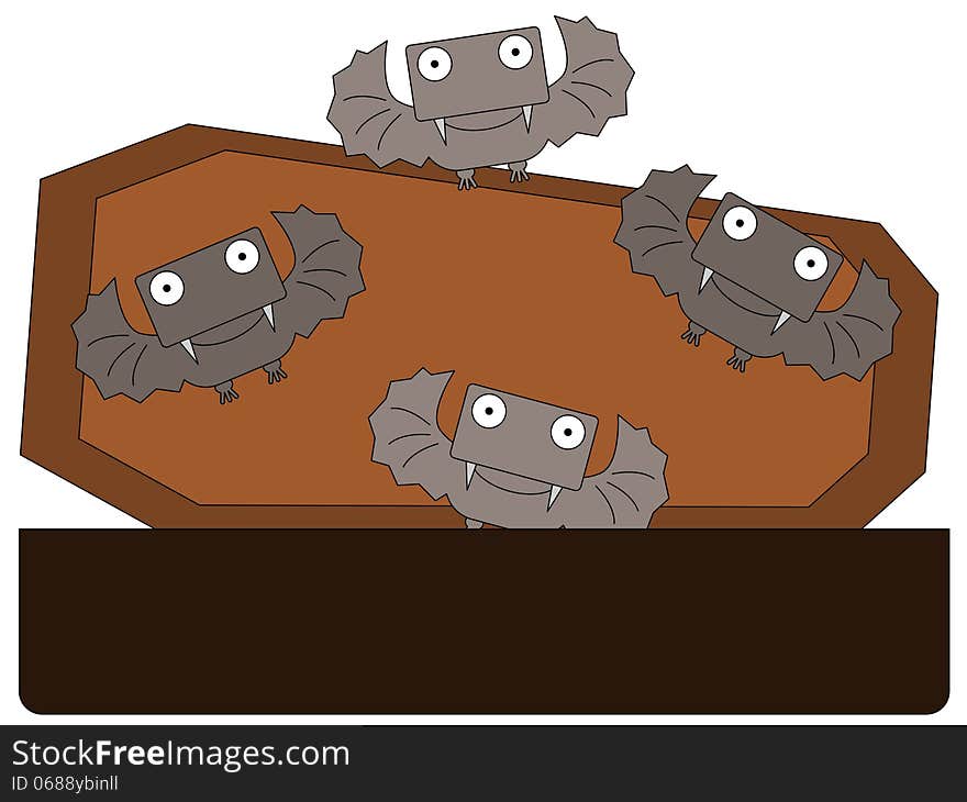 Illustration of bats coming out from a coffin. Illustration of bats coming out from a coffin