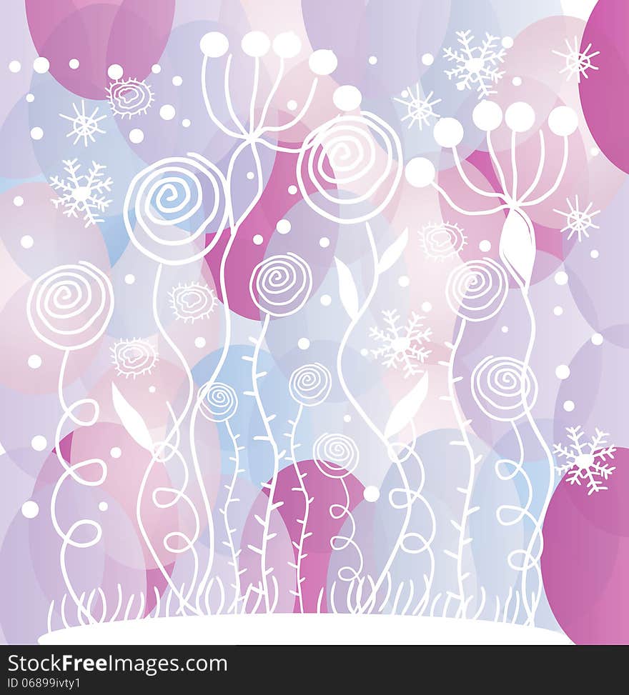 White Flowers And Snowflakes On Purple Circles Bac