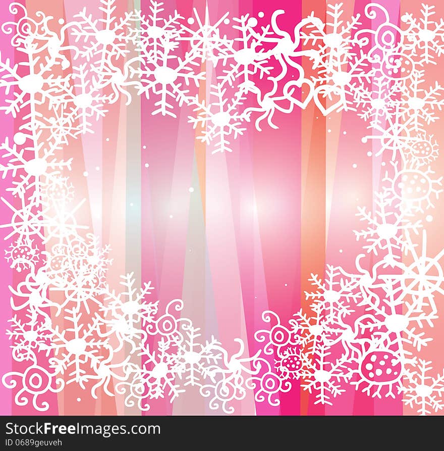 White snowflakes on pink background