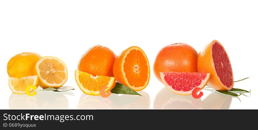 Lemon, Orange And Grapefruit In A Section