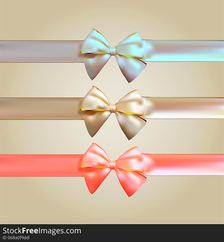 Colorful Silk Ribbon with Bow Set, vector illustration