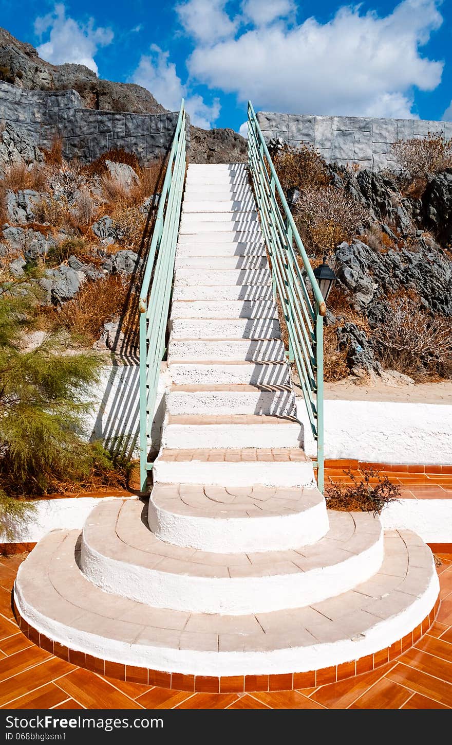 Long white staircase leading to the sky. Long white staircase leading to the sky