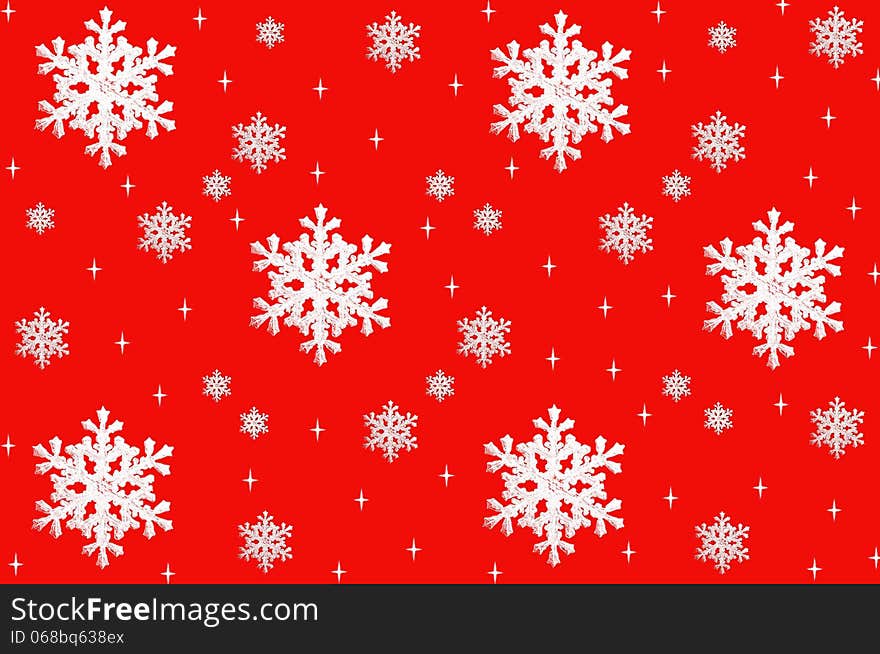 Illustration of white snow crystals on red background. Illustration of white snow crystals on red background