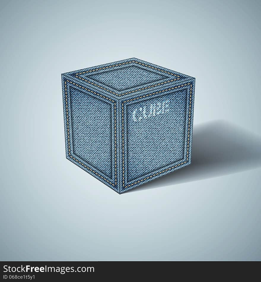 Denim Cube On A White Background. Vector Eps10