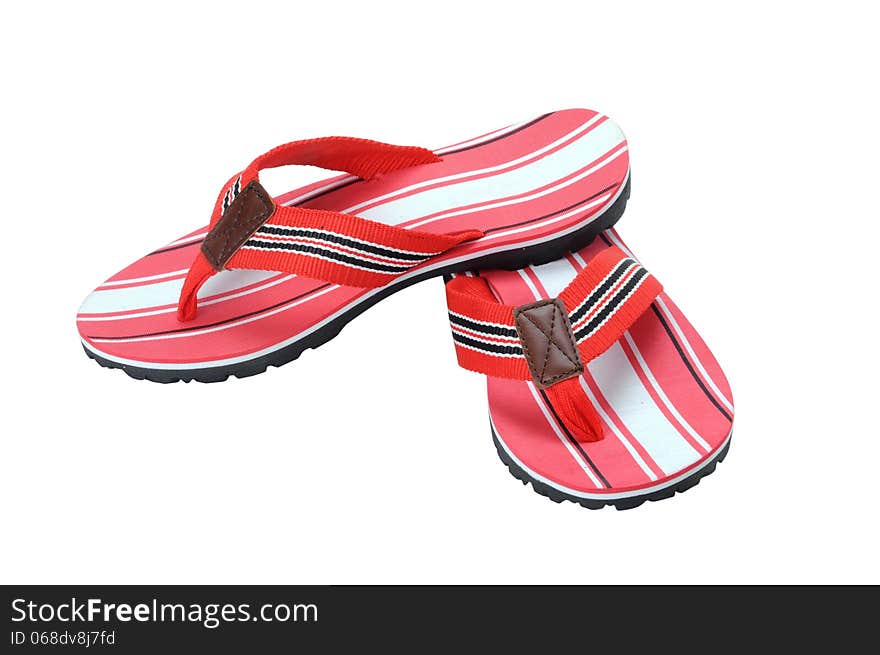 Red striped slippers on isolated background