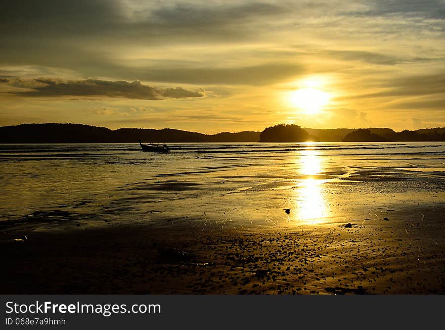 A sunset scene in Krabi, Thailand.