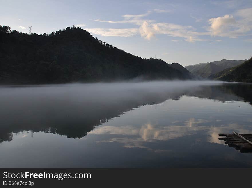 The small East River with fog