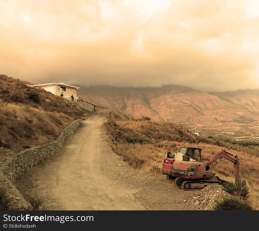 Beautiful rural landscape on a cloudy day. Sepia toned. Beautiful rural landscape on a cloudy day. Sepia toned