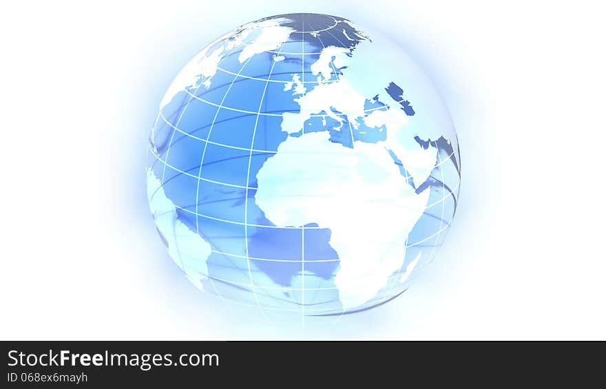 Stylized globe is rotating. Light-blue gradient stripes formed a background. Stylized globe is rotating. Light-blue gradient stripes formed a background