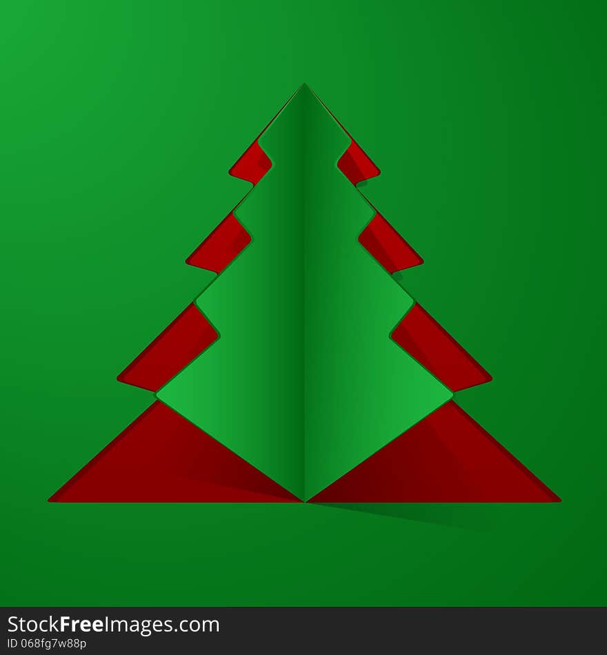 Green Christmas card with tree shape and space for your text.