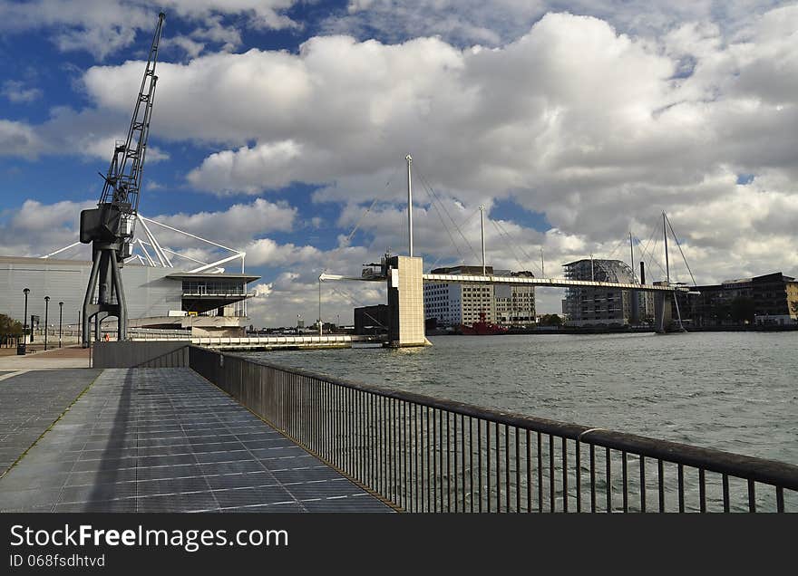 Docklands urban renovation project. Excel centre and bridge in London, Britain. Docklands urban renovation project. Excel centre and bridge in London, Britain.