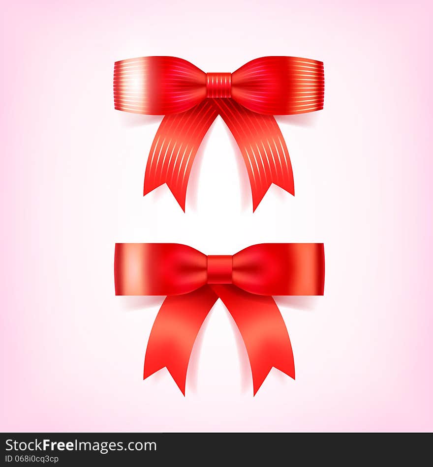 Beautiful Christmas Red Bows. Vector Illustration