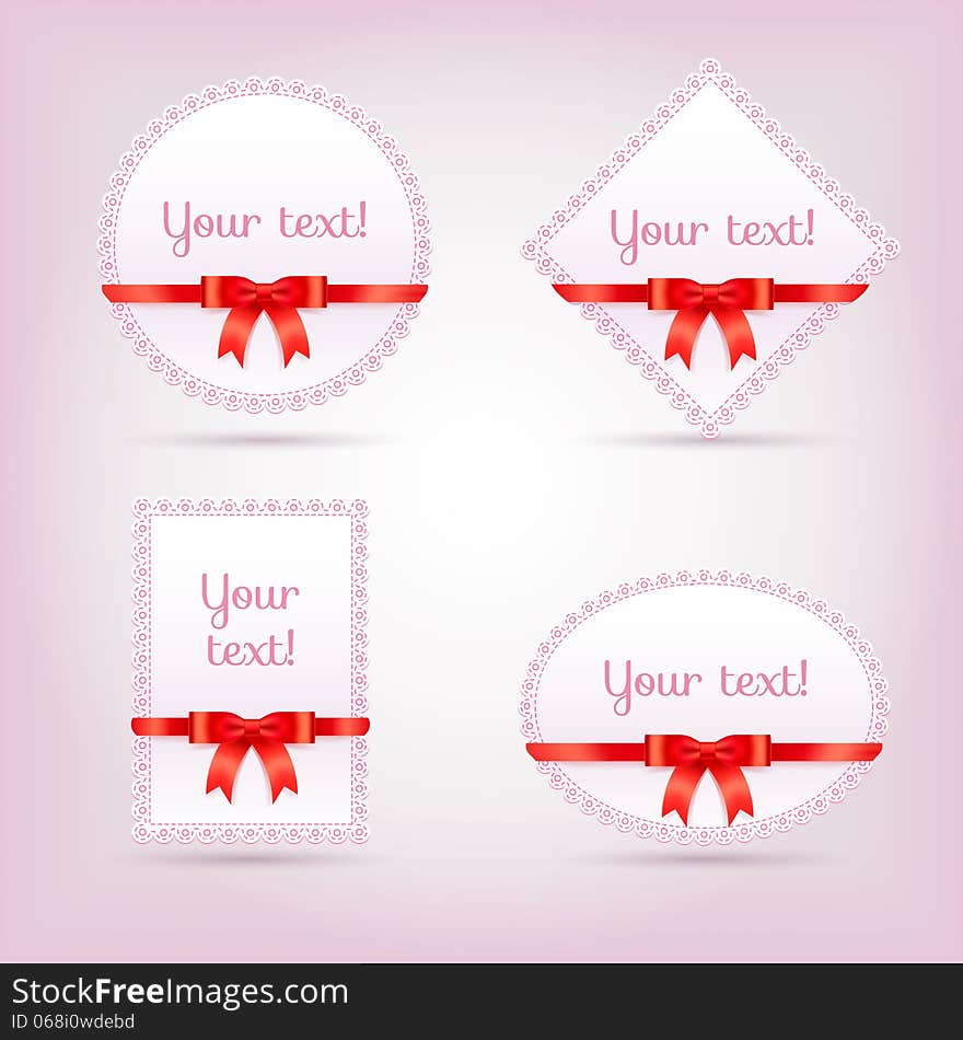 Set of paper cards with bows. Set of paper cards with bows.