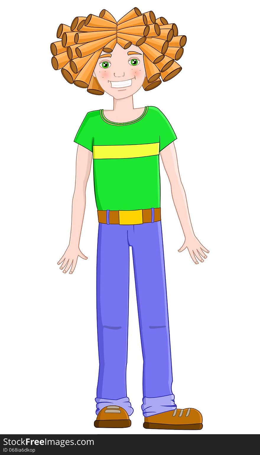 Red-haired boy with dreadlocks in a green shirt, eps10 vector illustration. Red-haired boy with dreadlocks in a green shirt, eps10 vector illustration