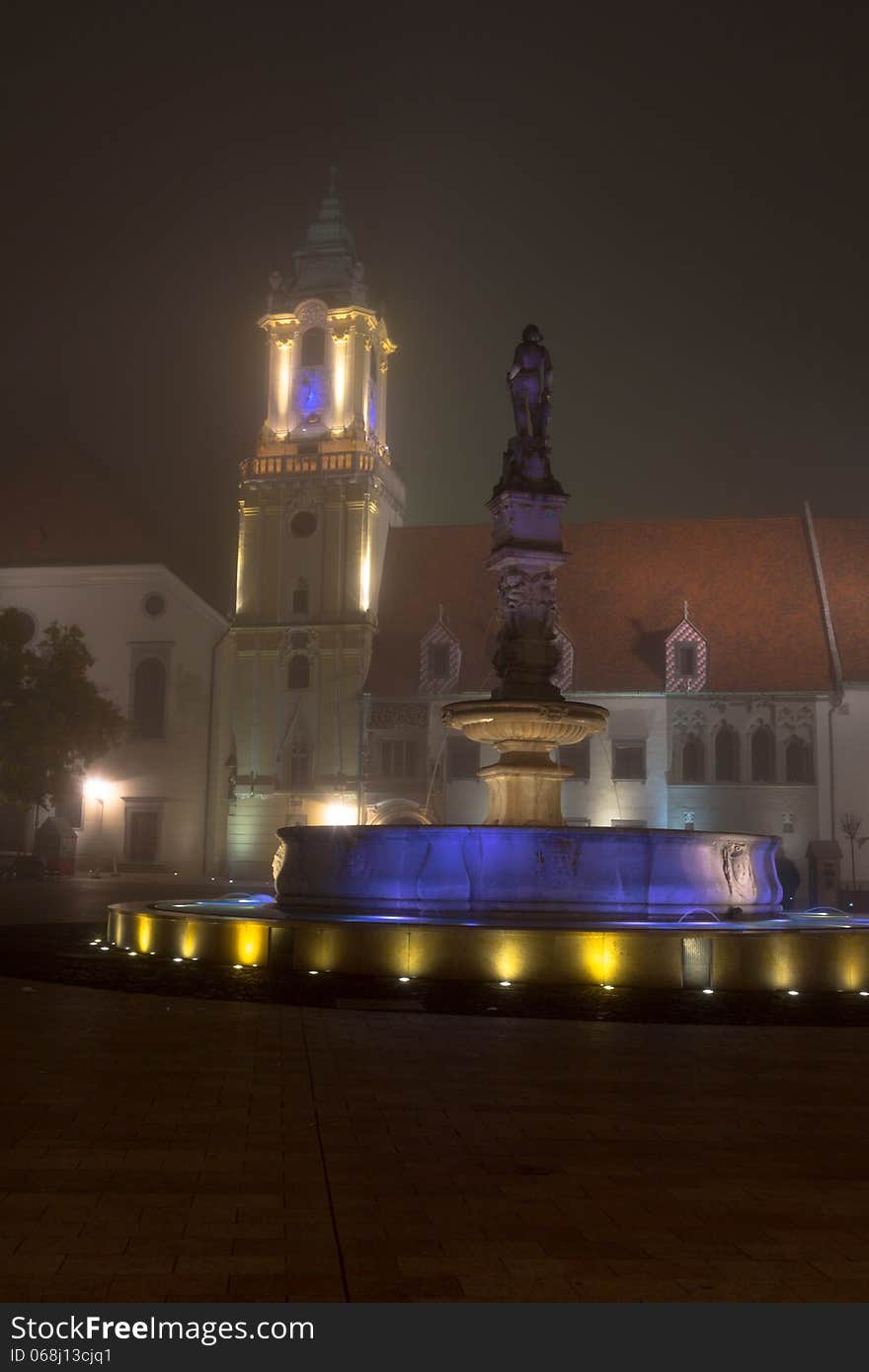 Bratislava mist give a glow to the old town quarter. Bratislava mist give a glow to the old town quarter