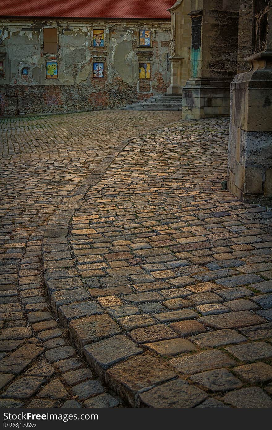 Evening light giving added colour to the cobbles of Bratislava. Evening light giving added colour to the cobbles of Bratislava