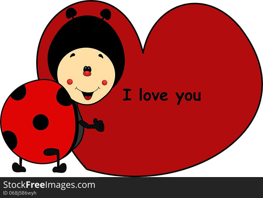 Amazing ladybird cartoon with a heart to declare your love. Amazing ladybird cartoon with a heart to declare your love