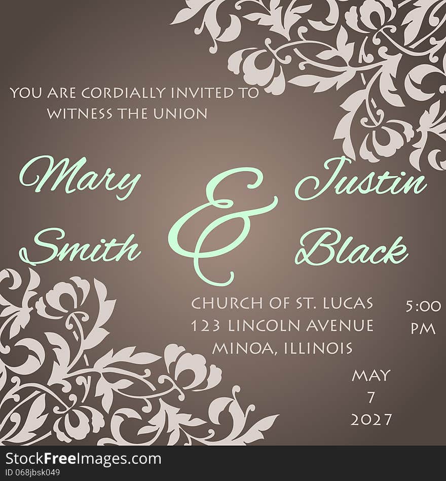 Wedding card or invitation with abstract floral background