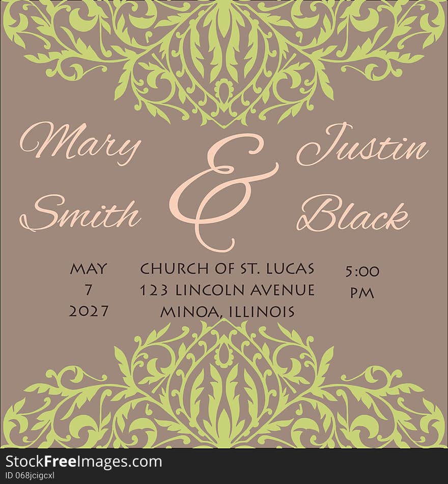 Wedding card or invitation with abstract floral background