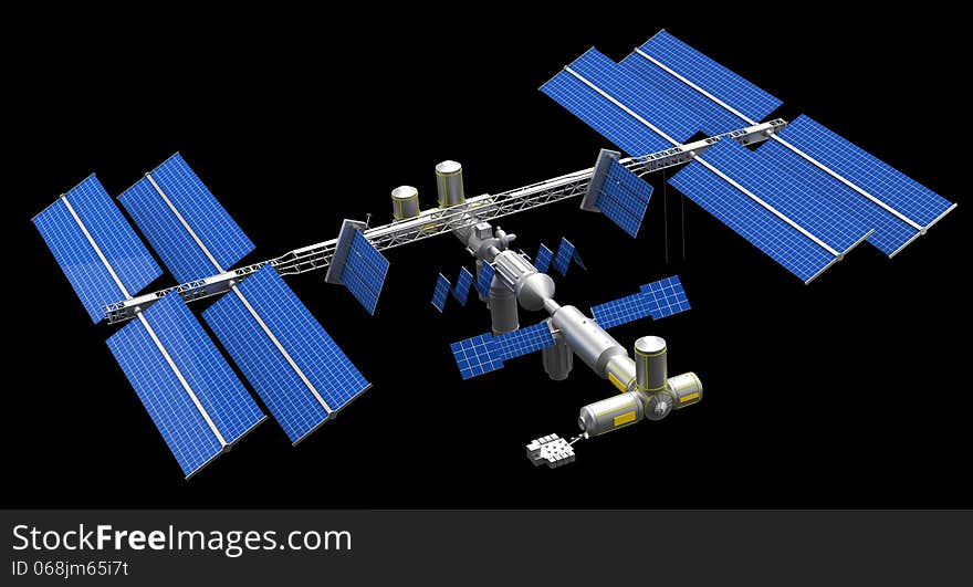 Satellite space station isolated in black