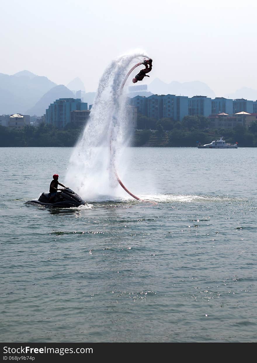 Back flip on water with jet